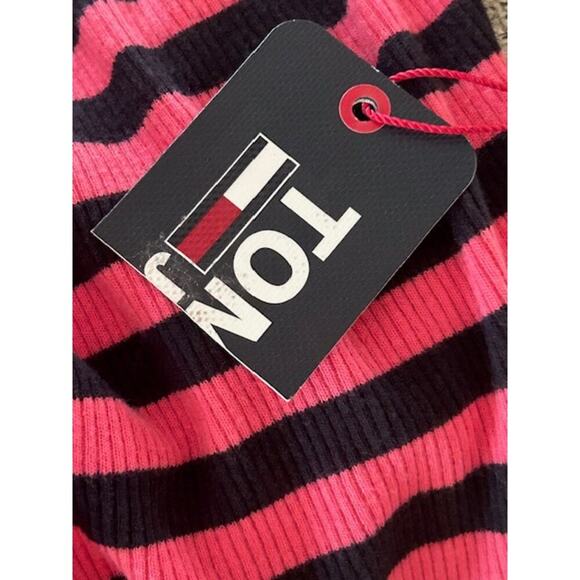 Tommy Jeans Pink and Navy Striped T-Shirt Dress Scoop Back | Size Large - Picture 6 of 6